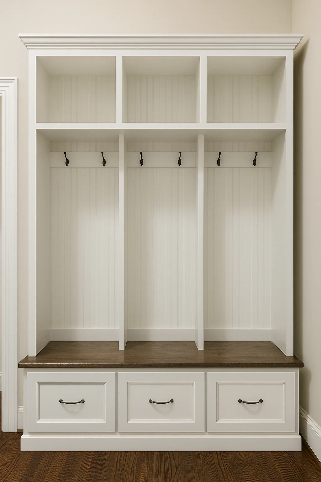 Merrick Mudroom Bench with Coat and Shoe Storage – 3 Section Entryway Organizer | Farmhouse Hall Tree with Hooks and Cubbies - Image 2