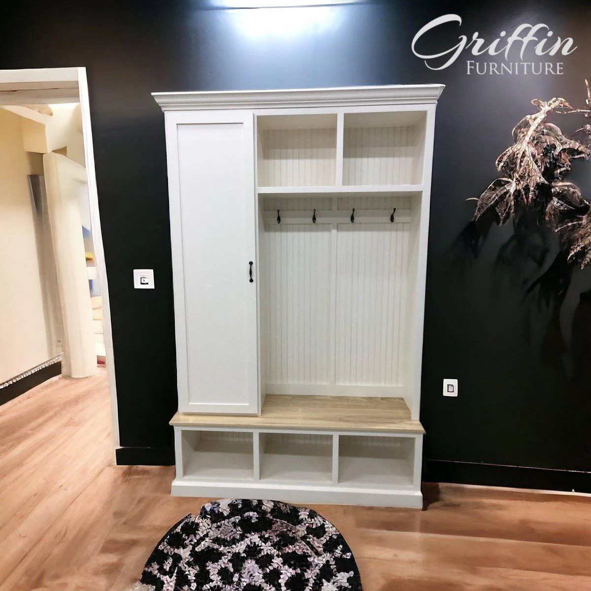 Miami Entryway Bench Organizer with Coat Rack – Hall Tree Mudroom Furniture | Custom Storage Solution for Entryways - Image 2