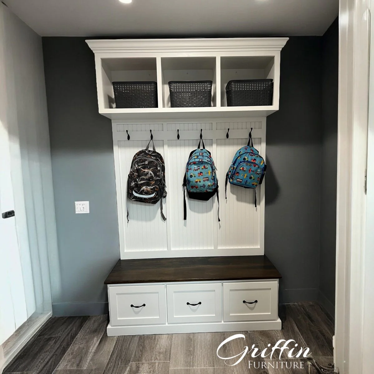 New York Entryway Bench with Storage Drawers – 3-Section Mudroom Organizer Bench | Custom Wood Furniture for Entryways - Image 6
