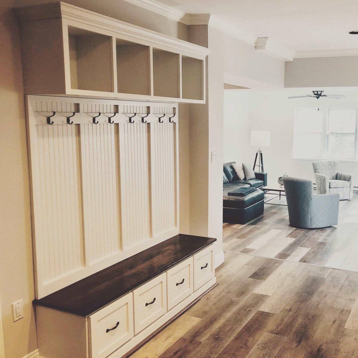 New York 4-Section Mudroom Bench with Storage Drawers & Hall Tree | Custom Entryway Organizer - Image 8