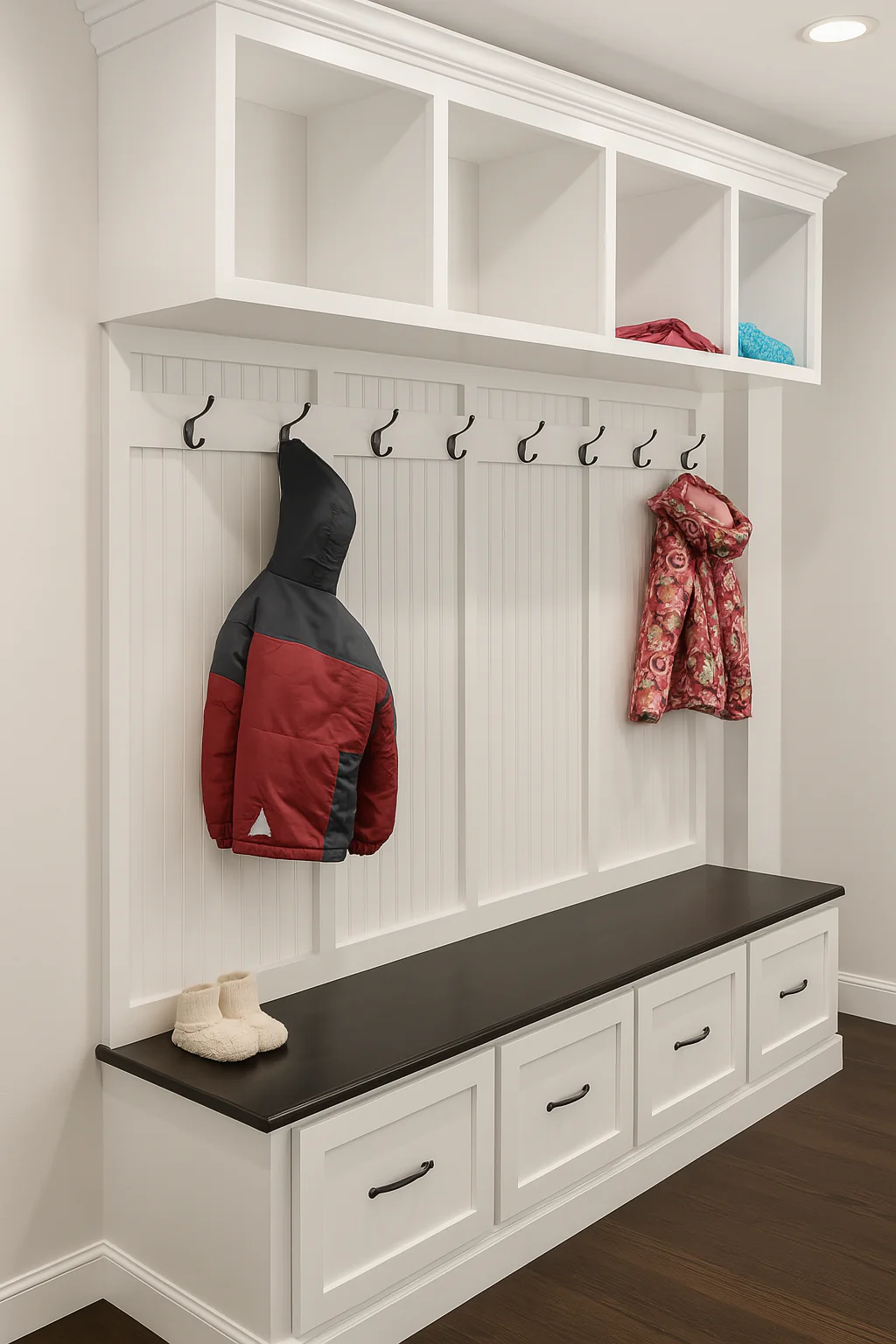 New York Mudroom Bench with Storage Drawers – Solid Wood Hall Tree, Coat Rack (4-section) - Image 5