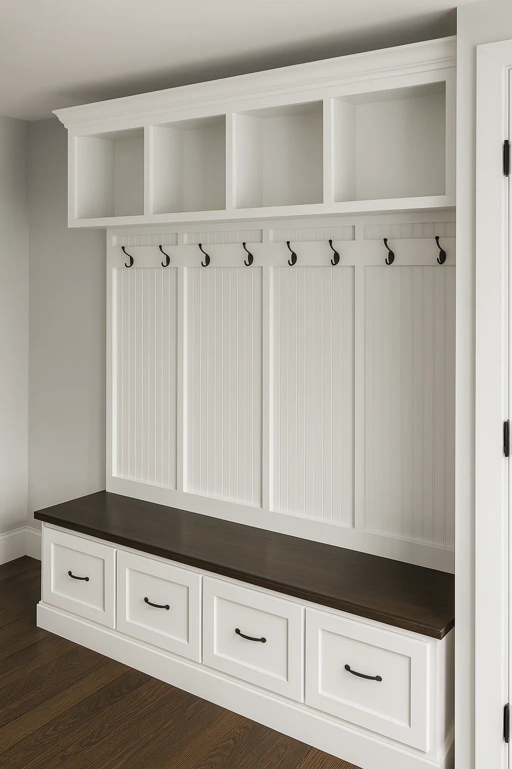 New York Mudroom Bench with Storage Drawers – Solid Wood Hall Tree, Coat Rack (4-section) - Image 6