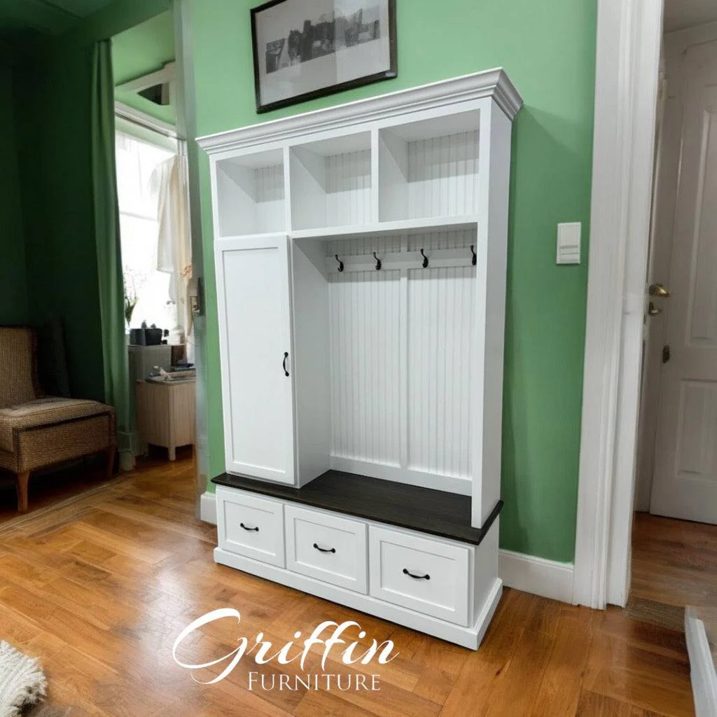 Oregon Entryway Organizer – 3-Section Coat & Shoe Storage Bench | Mudroom Hall Tree with Hooks & Cubbies | Custom Entryway Furniture - Image 2