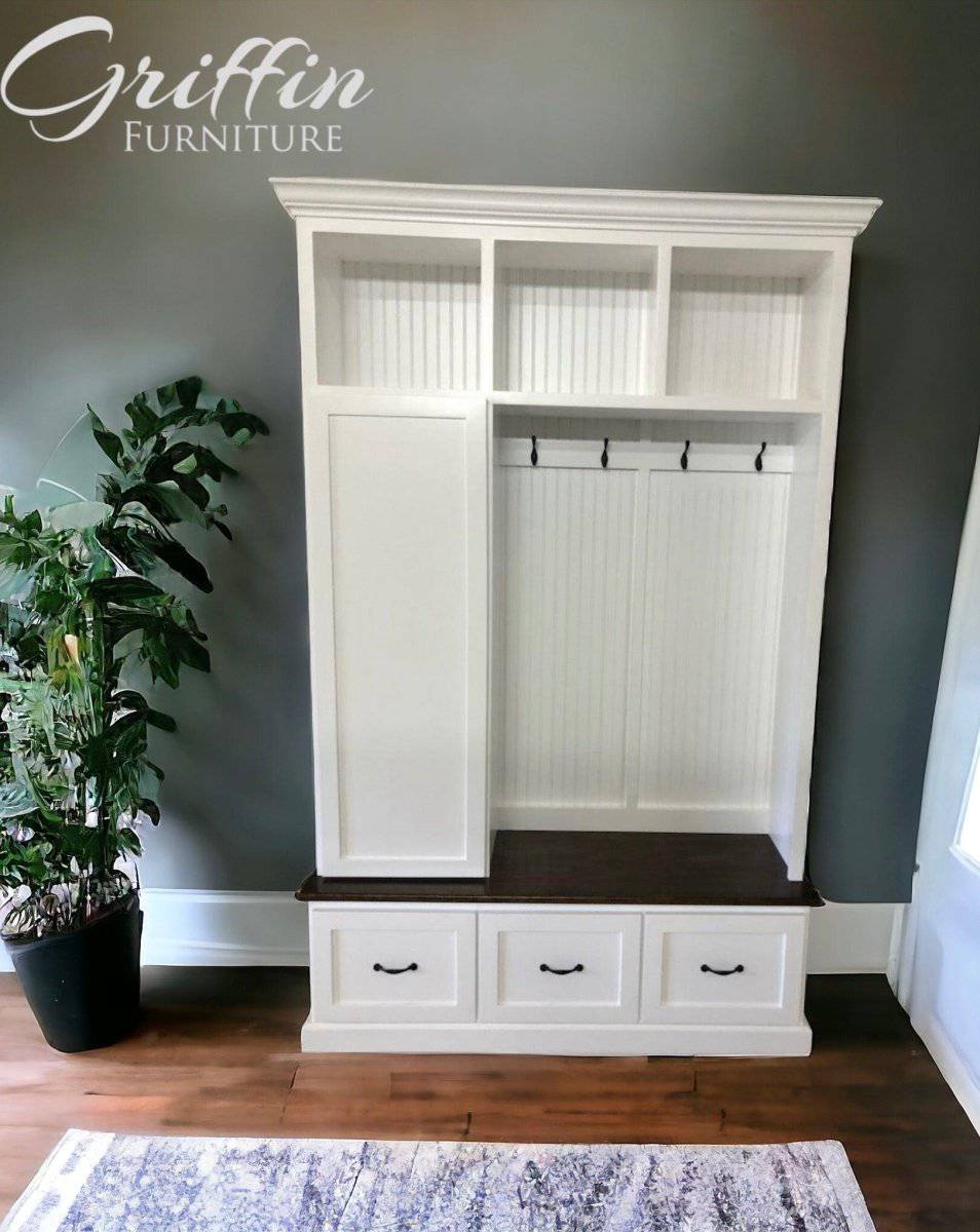 Oregon Entryway Organizer – 3-Section Coat & Shoe Storage Bench | Mudroom Hall Tree with Hooks & Cubbies | Custom Entryway Furniture - Image 4