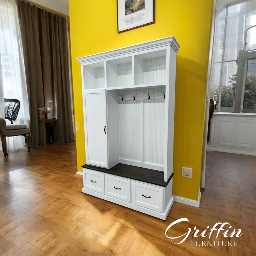 Oregon Entryway Organizer – 3-Section Coat & Shoe Storage Bench | Mudroom Hall Tree with Hooks & Cubbies | Custom Entryway Furniture - Image 5