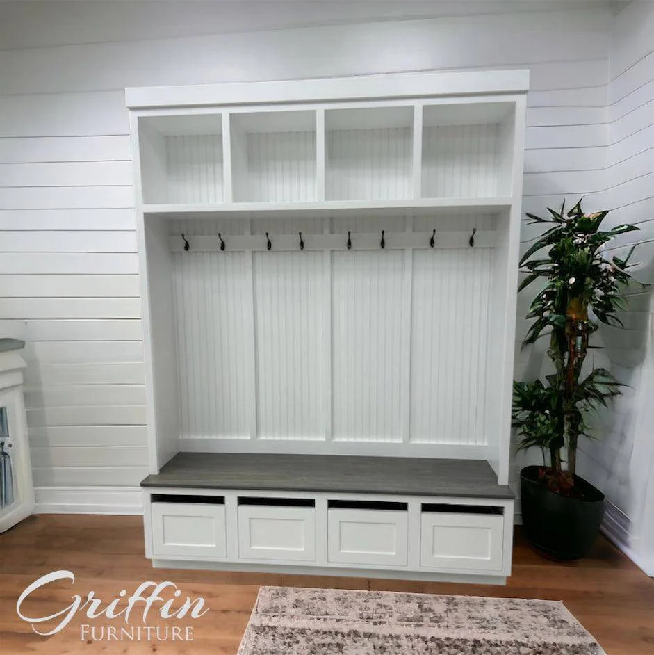 Orlando 4-Section Hall Tree with Bench and Shoe Storage – Entryway Organizer with Hooks, Cubbies & Seating | Griffin Furniture