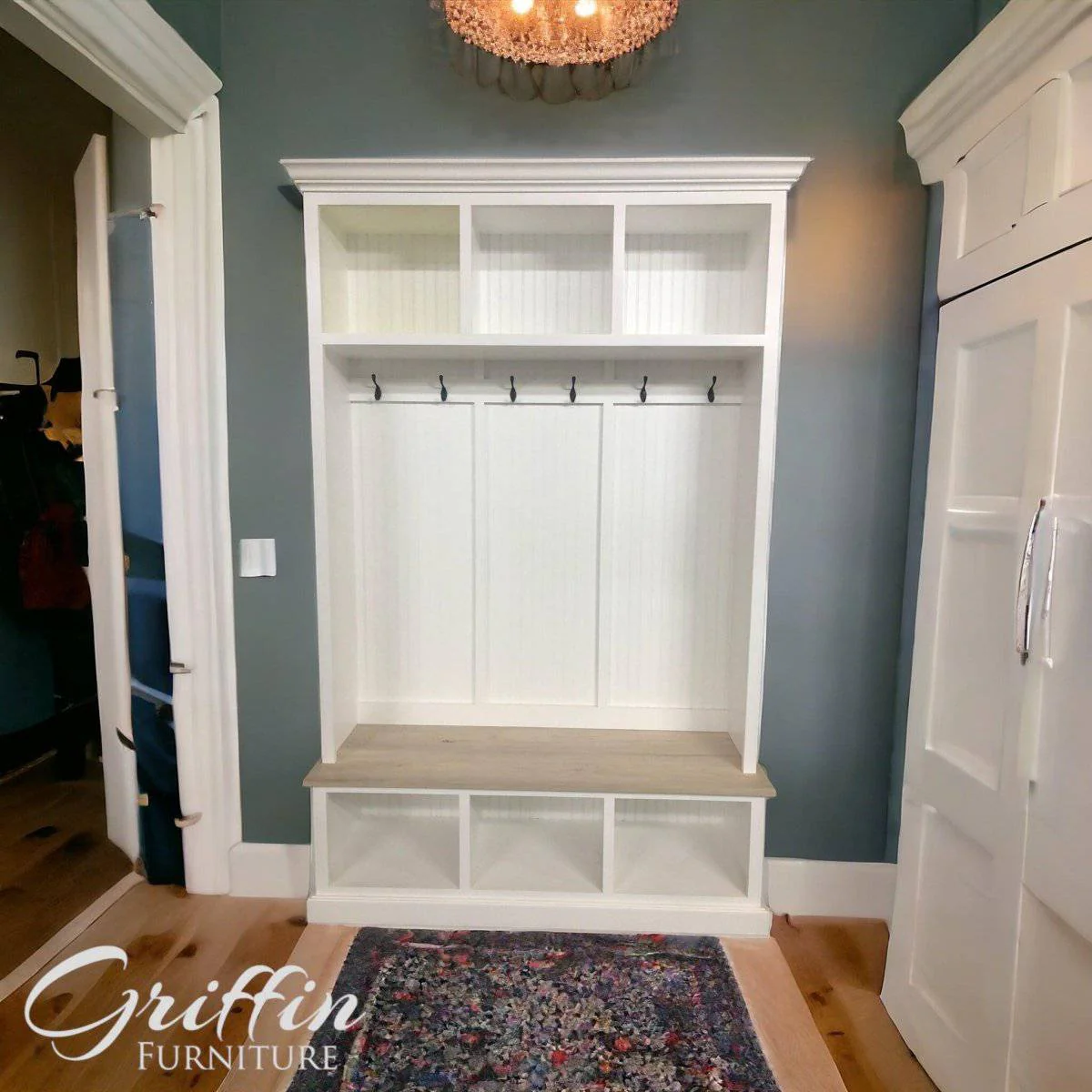 Pennsylvania Hall Tree with Shoe Storage Bench – 3-Section Entryway Organizer | Custom Mudroom Furniture