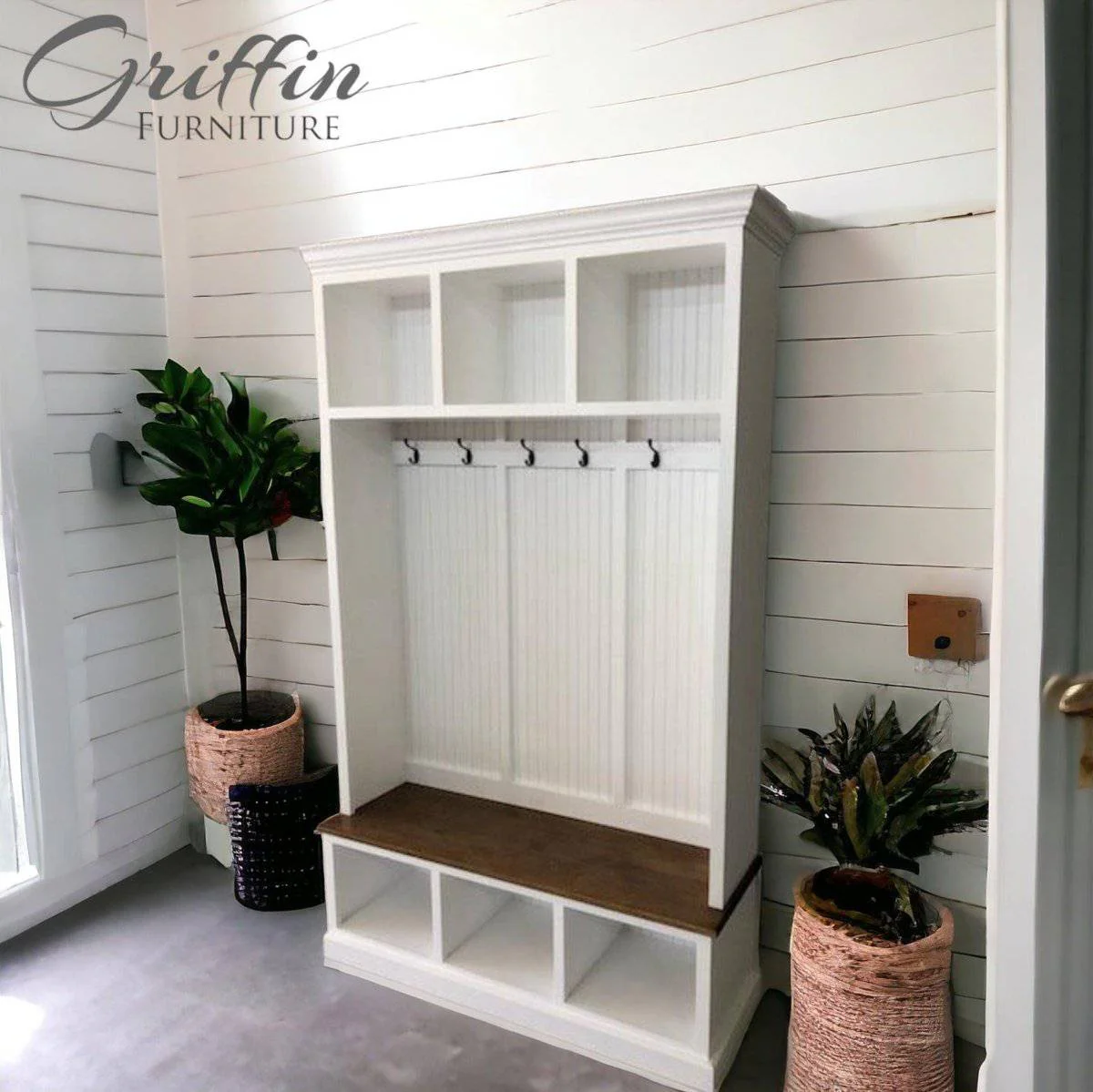Pennsylvania Hall Tree with Shoe Storage Bench – 3-Section Entryway Organizer | Custom Mudroom Furniture - Image 10