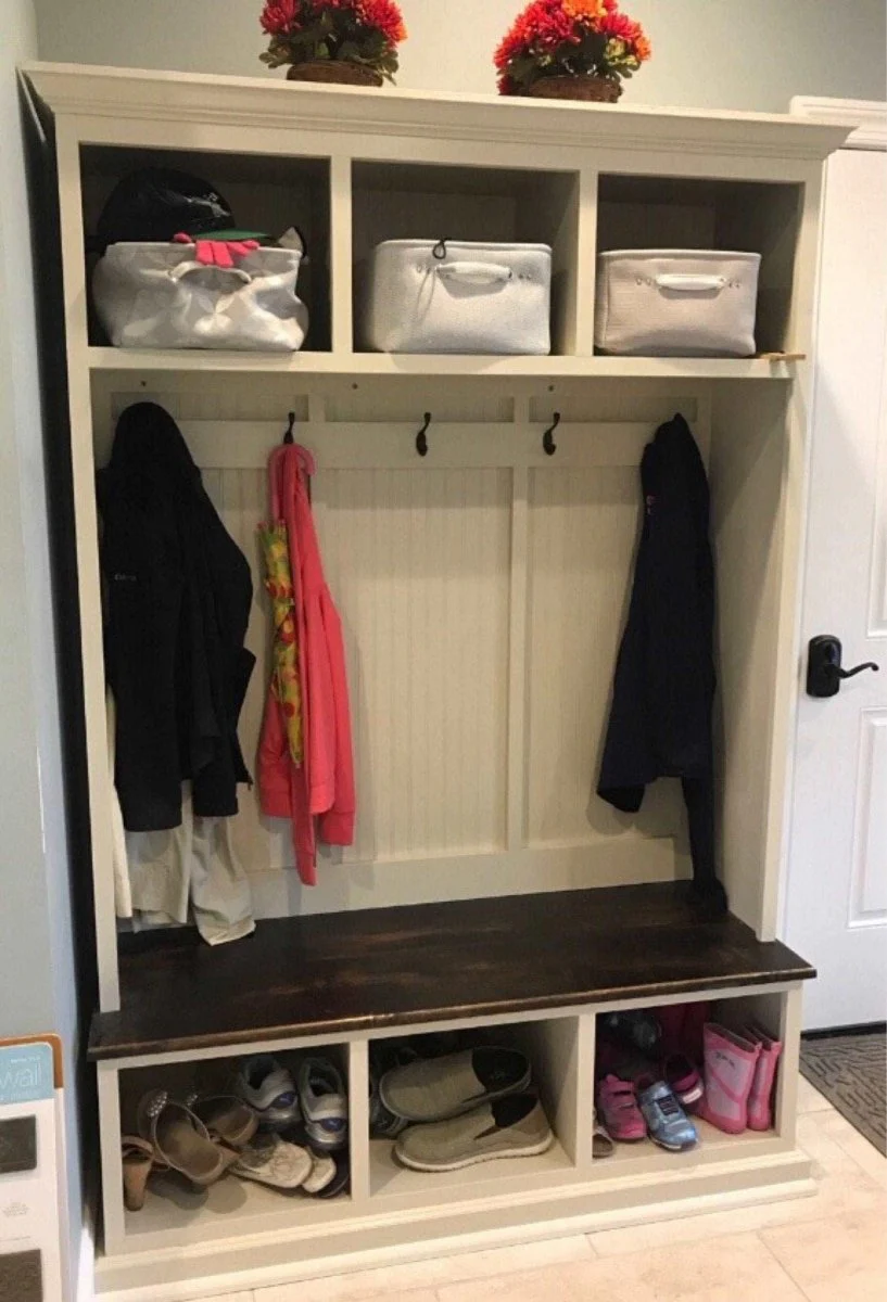 Pennsylvania Hall Tree with Shoe Storage Bench – 3-Section Entryway Organizer | Custom Mudroom Furniture - Image 11