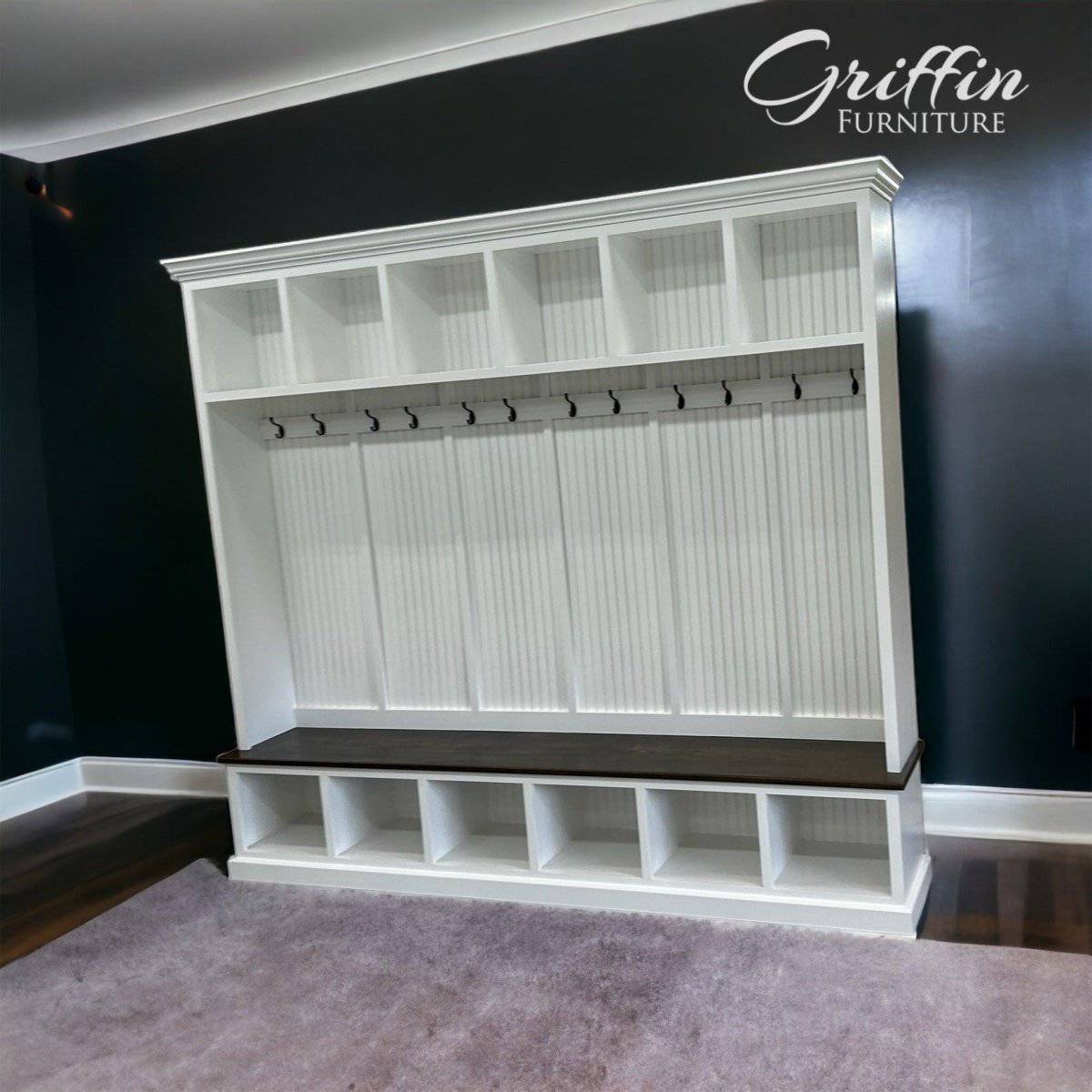 Pennsylvania 6-Section Entryway Bench with Storage – Custom Mudroom Organizer | Solid Wood Hall Tree Seating
