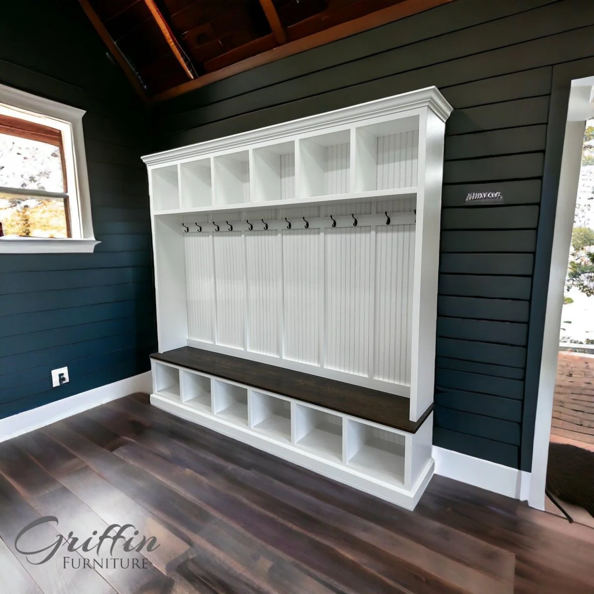 Pennsylvania 6-Section Entryway Bench with Storage – Custom Mudroom Organizer | Solid Wood Hall Tree Seating - Image 6