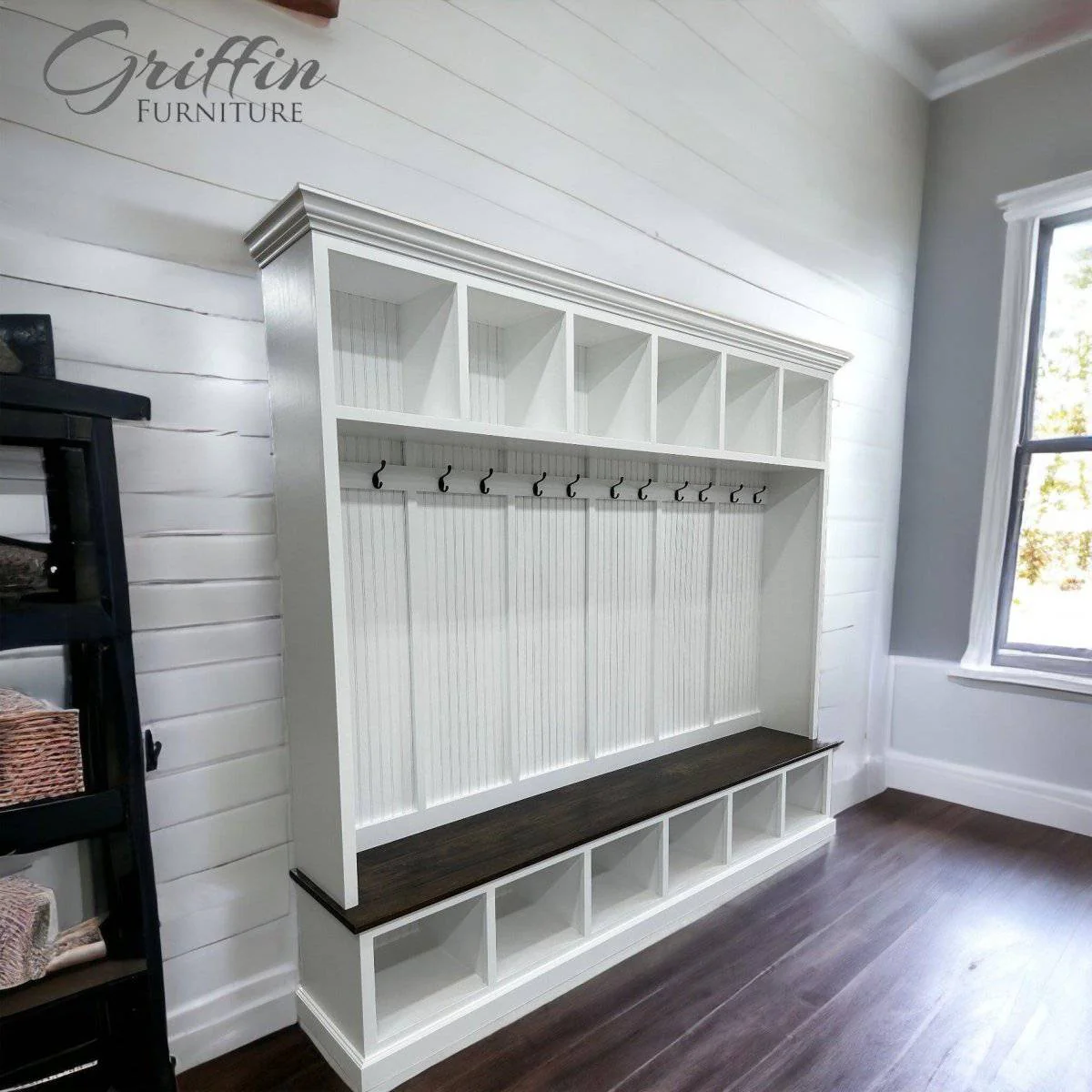 Pennsylvania 6-Section Entryway Bench with Storage – Custom Mudroom Organizer | Solid Wood Hall Tree Seating - Image 8