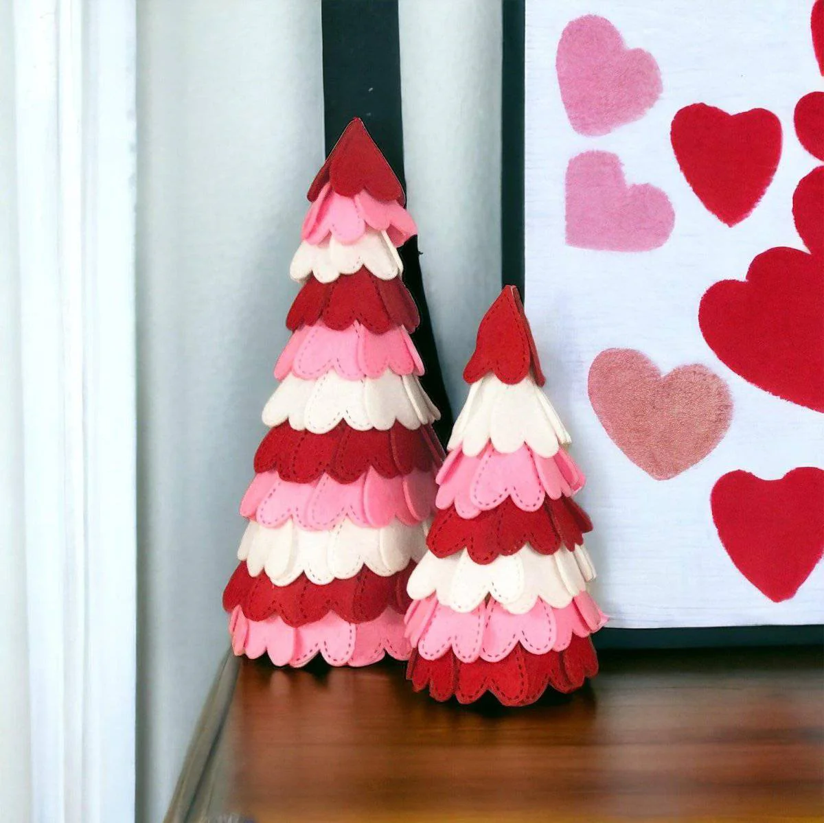 Valentine’s Day Decorative Trees (Set of 2) – Rustic Tabletop Heart Decor for Holiday & Home Display - Image 3